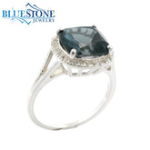 Silver Ring with London Blue Topaz and White Topazes- Size 8.25