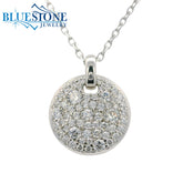 Silver Circle Pendant with CZs- 20"