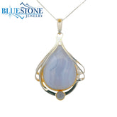 Silver & Gold Pendant with Blue Lace Agate and Chalcedony- 18"