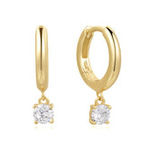 Gold Plated Solitaire Huggie Earrings