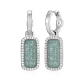 Sterling Silver Small Hoop Earrings with Amazonite and Cubic Zirconia's