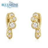14 Karat Yellow Gold Plated Wave Hoops w/ 10 CZ Gemstones.