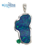 Extra Large Sterling Silver Lake Tahoe Pendant with Lab Grown Opal & a