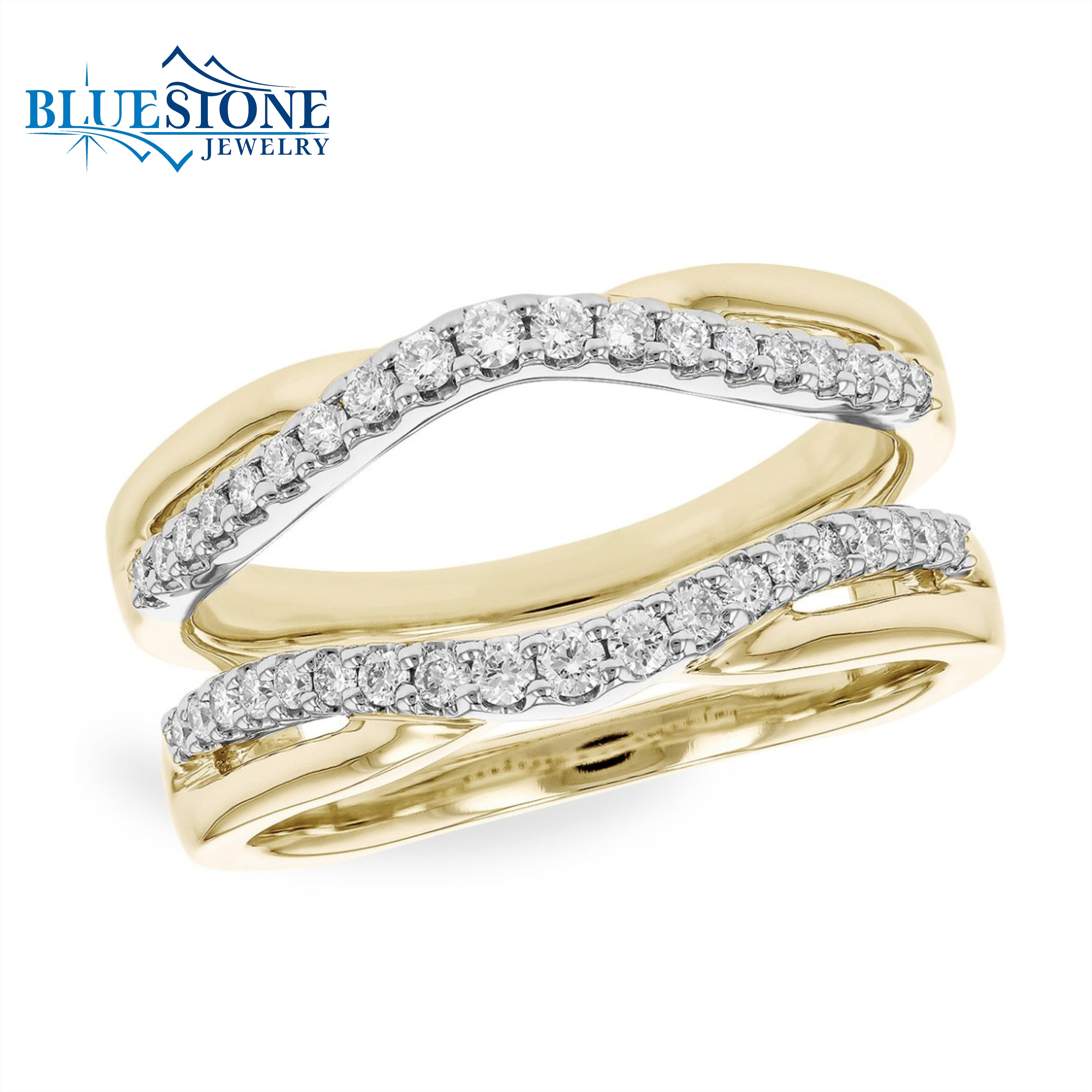 14 Karat Yellow Gold Ring Guard Wedding Band with 38 Round