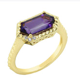 14 Karat Yellow Gold Amethyst and Diamond Ring