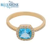 14kt Yellow Gold Blue Topaz and Diamond Ring- Size 7