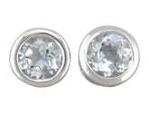 14KWG Stud Bezel Set Earrings w/ Round Aquamarines
