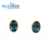 14KYG Bezel Set London Blue Topaz Stud Earrings