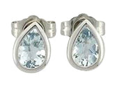 14KWG Bezel Set Stud Earrings w/ Pear Aquamarines