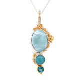 Silver & 2 Gold Necklace with Larimar, Amazonite and Topaz- 18"