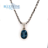 Sterling Silver Pendant with One Oval London Blue Topaz- 17" Petite