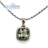 Sterling Silver Pendant with One 12mm Wide Square Cushion Cut Green Am