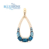 14kt Yellow Gold Pendant with Blue Topaz & Diamonds