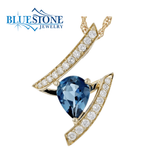 14K Yellow Gold Diamond & London Blue Topaz Pendant