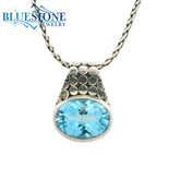 Medium Sterling Silver Armadillo Pendant with One Oval Blue Topaz on a
