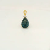14KYG Pendant w/ London Blue Topaz & 3 Diamonds