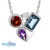 14 Karat White Gold Topaz, Amethyst, Garnet & Diamond Necklace