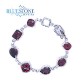 Sterling Silver Garnet Bracelet- 7.5 Inches