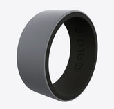 Men's Silver and Black Silicone Ring. 9mm Wide. Ring Size 10.