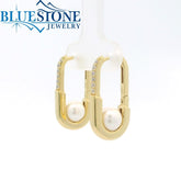Sterling Silver 14KT Yellow Gold Hoop Earrings with Pearls