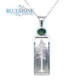 Silver Tree Pendant with Green Tourmaline- 18 Inches