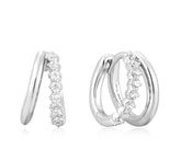 Sterling Silver Double Huggie Hoops w/ CZ's
