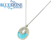 14 KT White Gold Faceted Blue Topaz And Diamond Necklace- 18"