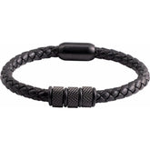 Black PVD Stainless Steel 6 mm Braided Leather 8 1/8" Bracelet