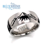 Cobalt Chrome Domed 9mm Band with Tahoe Mountains, Trees, Buck and Bear