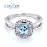 14kt White Gold Ring with Aquamarine and Diamonds