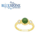 Gold Plated Ring With Jade And Cubic Zirconias - Sz.7