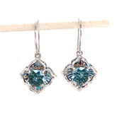 KALEIDOSCOPE 14K White Gold Earrings w/ Blue Topaz, Emerald & Rubies