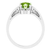14K White Natural Peridot Ring