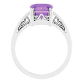 14K White Natural Amethyst Scroll Setting® Ring