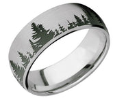 Titanium 8mm Domed Wedding Band with Green Pine Tree Design(size9.5)