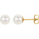 14K Yellow Cultured White Freshwater Pearl Earrings