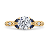 14K Yellow Gold Diamond Engagement Ring w/ Blue Sapphires- Special Order Only
