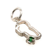 Small Sterling Silver Outline of Lake Tahoe Charm with One Round Simul