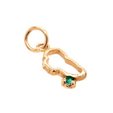 Small Yellow Gold Lake Tahoe Outline with Emerald Charm for Charm Bracelet