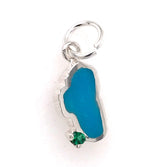 Small Sterling Silver Lake Tahoe Charm on a Jump Ring with Turquoise I