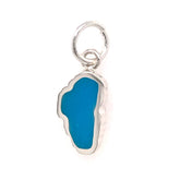 Small Sterling Silver Lake Tahoe Charm with Turquoise on a Jump Ring.
