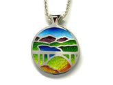 Fine Silver Enamel Truckee Pendant of Donner Lake & Rainbow Bridge in