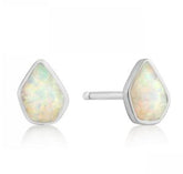 Silver Stud Earrings with Created Opals