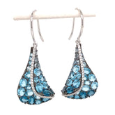 14KW Gold Earrings w/ Sky, London & Swiss Blue Topaz & Diamonds
