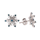 14 Karat White Gold Snowflake Earrings with Blue Diamonds