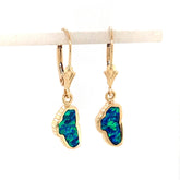 Small 14 Karat Yellow Gold Lever Back Earrings with 2 Lake Tahoe Lab G