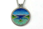 Fine Silver Enamel Emerald Bay California Pendant