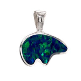 Large Sterling Silver Bear Pendant with Lab Grown Opal. Measures 3/4"