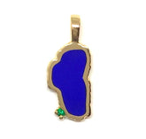Large 14 Karat Yellow Gold Lake Tahoe Pendant with Lapis & Emerald