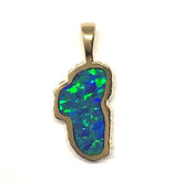 Medium 14 Karat Yellow Gold Lake Tahoe Pendant with Lab Grown Opal.
M